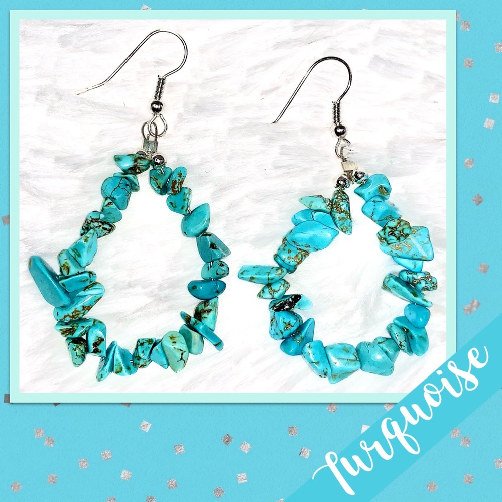 Native American Turquoise Sterling Silver Hoop Earrings NWOT (Turquoise Blue) - Picture 3 of 5